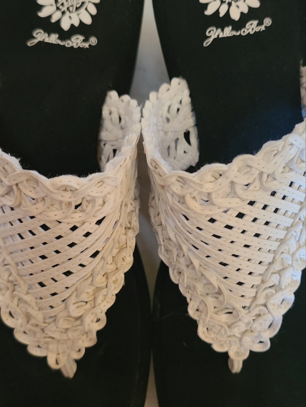 Yellow Box White Woven Crochet Platform Wedge Sandals Thong FipFlops 8.5 - Picture 5 of 9